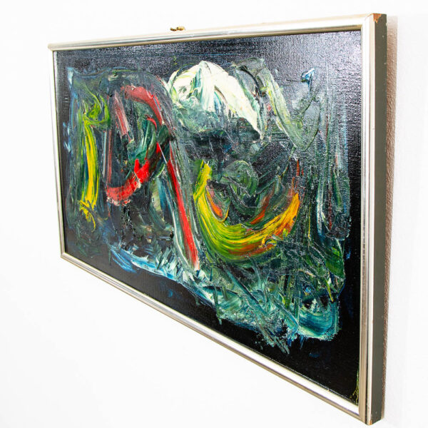 Mid Century Modern Oil Painting Danish Original Abstract Red Blue Yellow Frame - Image 8