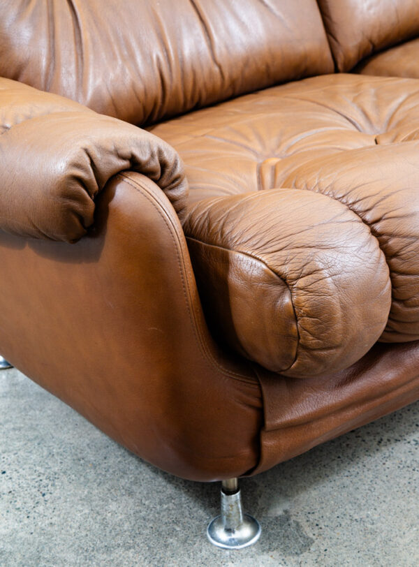 Mid Century Danish Modern Sofa couch Brown Caramel Leather Tufted 1970s 3 Seat - Image 8
