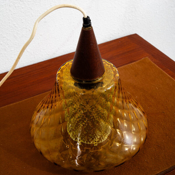 Mid Century Danish Modern Pendant Lamp Amber Crystal Glass Hanging Light Yellow - Image 11