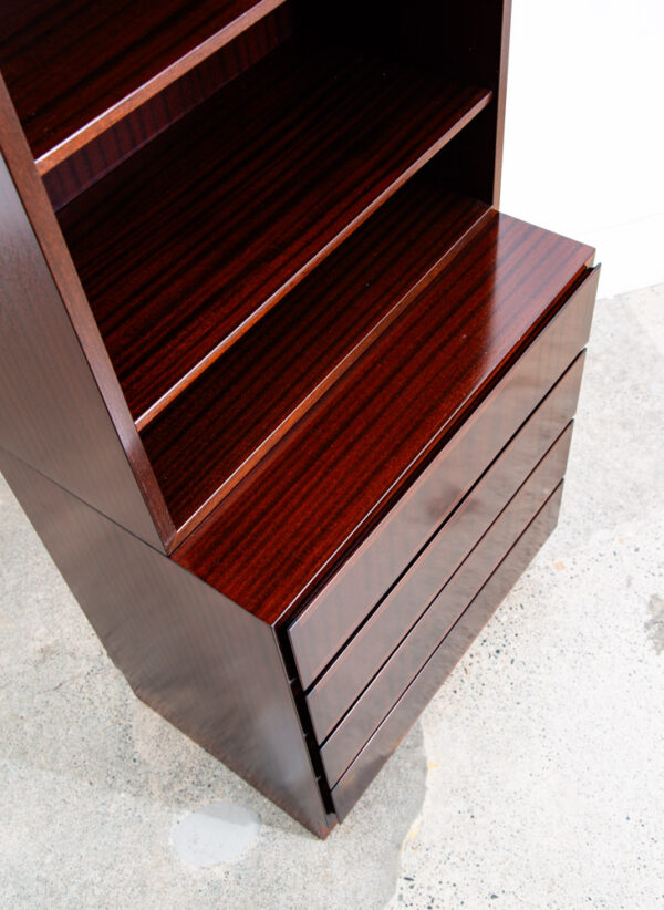 Mid Century Danish Modern Bookshelf Cabinet Mahogany 4 Drawers Omann Jun Vintage - Image 8