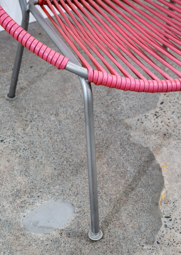 Mid Century Modern Lounge Chairs Indoor Outdoors Pair Vintage Salmon Pink Round - Image 10