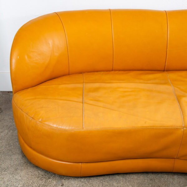 Mid Century Danish Modern Couch Sofa Sofitalia Mustard Yellow Low 3 Seat Round - Image 12