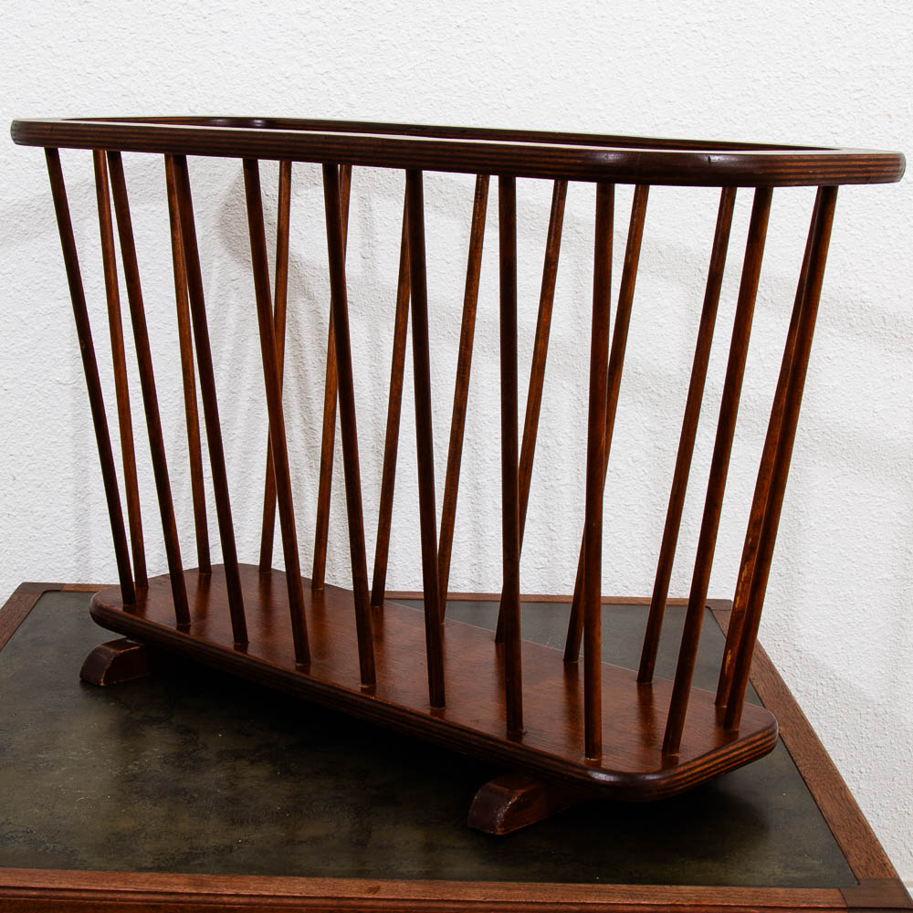 Mid Century Modern Vintage Magazine Rack Spindle Solid Walnut Wood Round Umanoff - Image 5