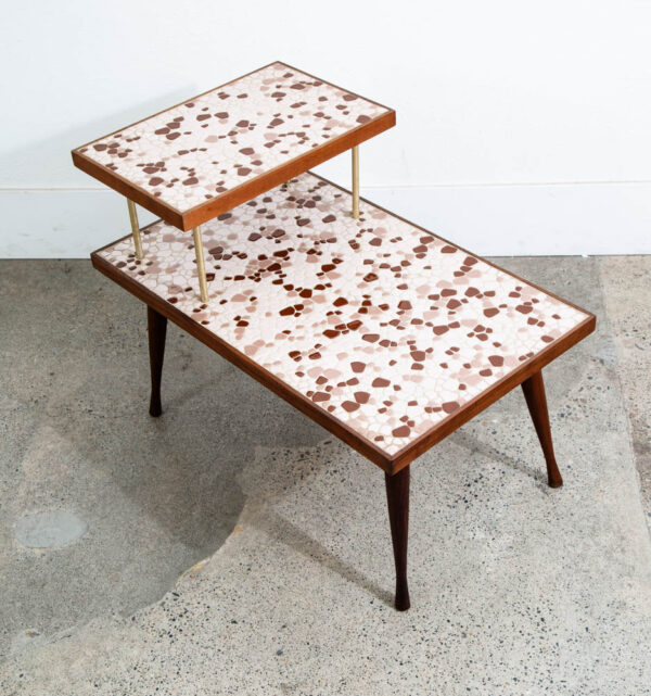 Mid Century Modern Nightstands End Side Table Step up Walnut Tile Ceramic Pebble - Image 5