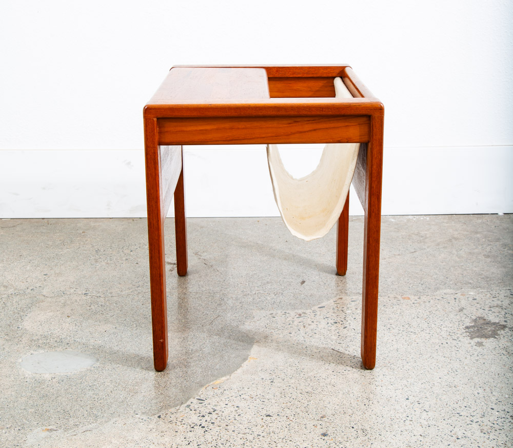 Mid Century Modern Magazine Rack Side Table Vintage Danish Canvas Sling Teak Mcm - Image 5