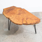 Mid Century Modern Coffee Table Live Edge Hairpin Wrought Iron Legs Burl Wood - Image 4