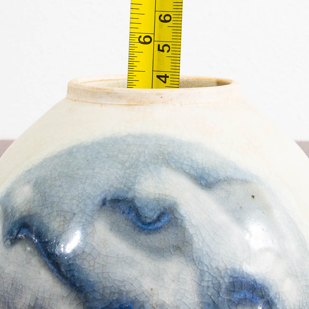 Mid Century Modern Lidded Vessel Studio Designed Rounded Vessel Blue Glazed Lid - Image 12