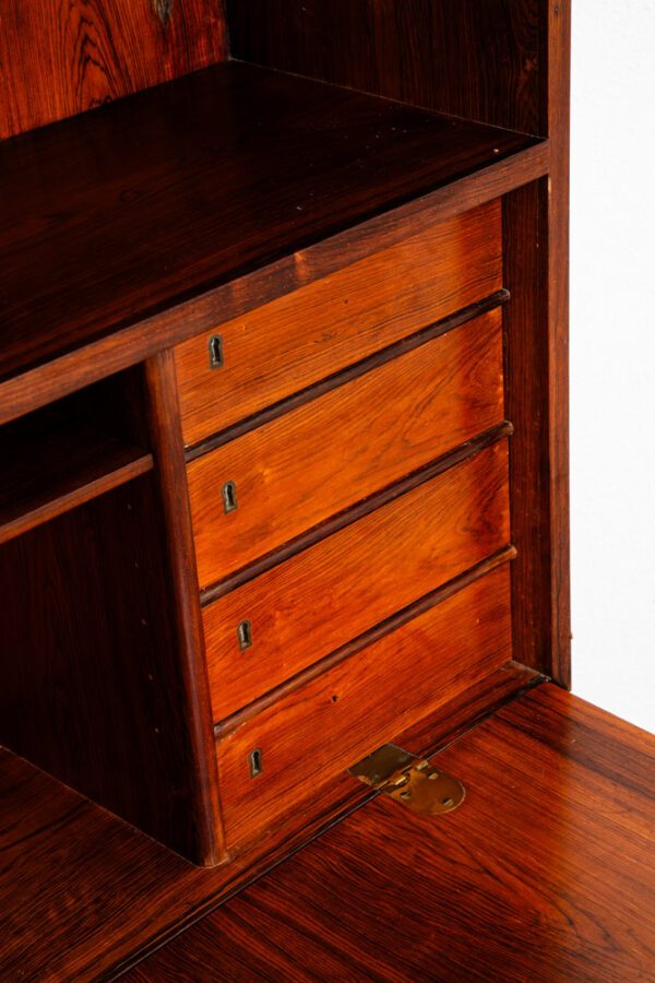 Mid Century Danish Modern Bookshelf Cabinet Rosewood Drawers Omann Jun Drop Leaf - Image 7