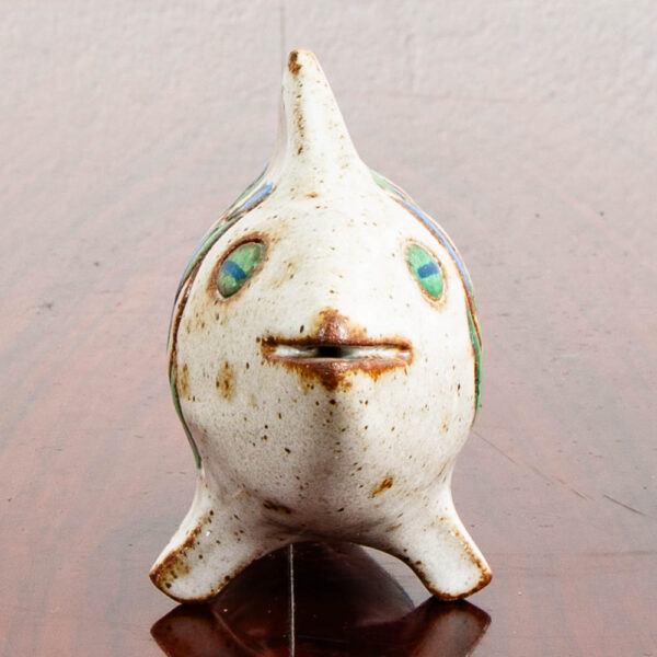 Mid Century Modern Studio Fired Ceramic Fish Green Blue Scales White Decoration - Image 3