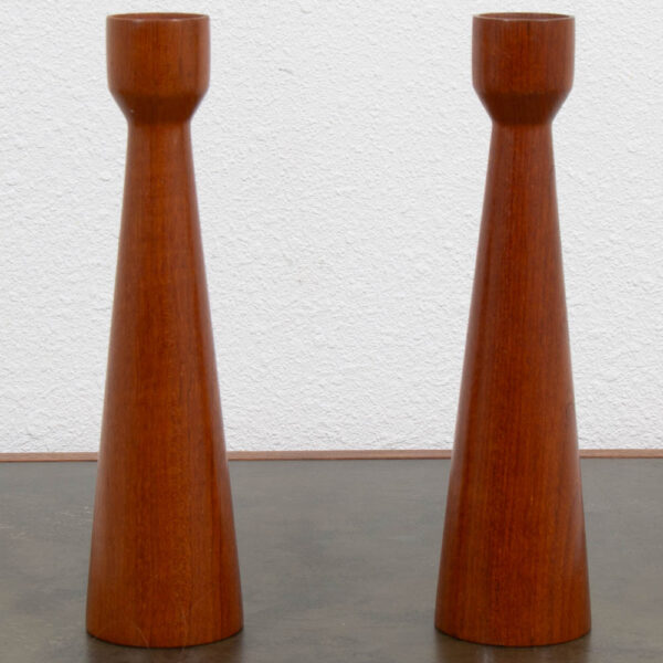 Mid Century ModernCandle Holders Set Two Skidan Solid Wood Teak Vintage Mcm - Image 3