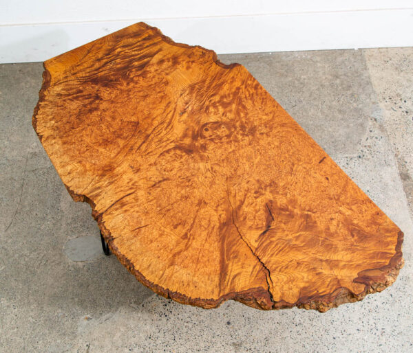 Mid Century Modern Coffee Table Live Edge Hairpin Wrought Iron Legs Burl Wood - Image 5