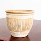Mid Century Modern Planter White Matte Tan Medium Rough Textured Ceramic Pot - Image 2