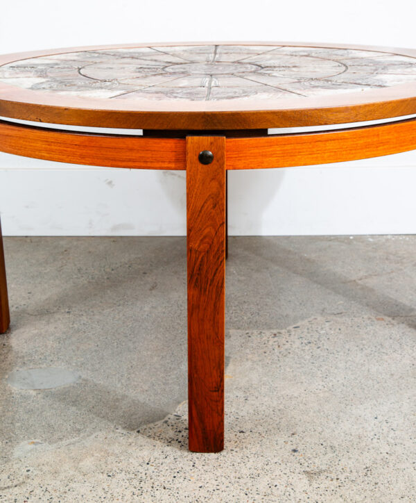 Mid Century Danish Modern Coffee Table Round Rosewood Tile Circular Signed Mcm - Image 6