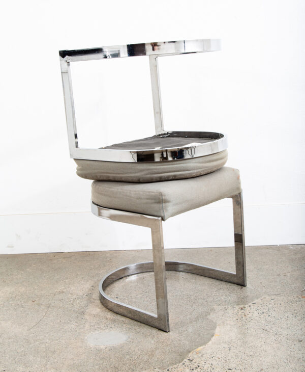 Mid Century Modern Stool Set Ottoman Stool Milo Baughman Chrome Pair Two Fabric - Image 4