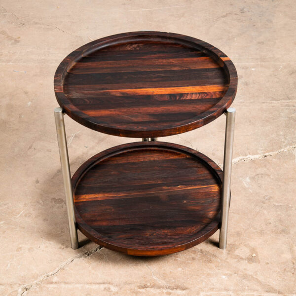 Mid Century Danish Modern Table Folding Brazilian Rosewood Round Mcm Dark Wood - Image 2