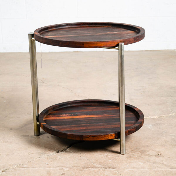 Mid Century Danish Modern Table Folding Brazilian Rosewood Round Mcm Dark Wood - Image 3