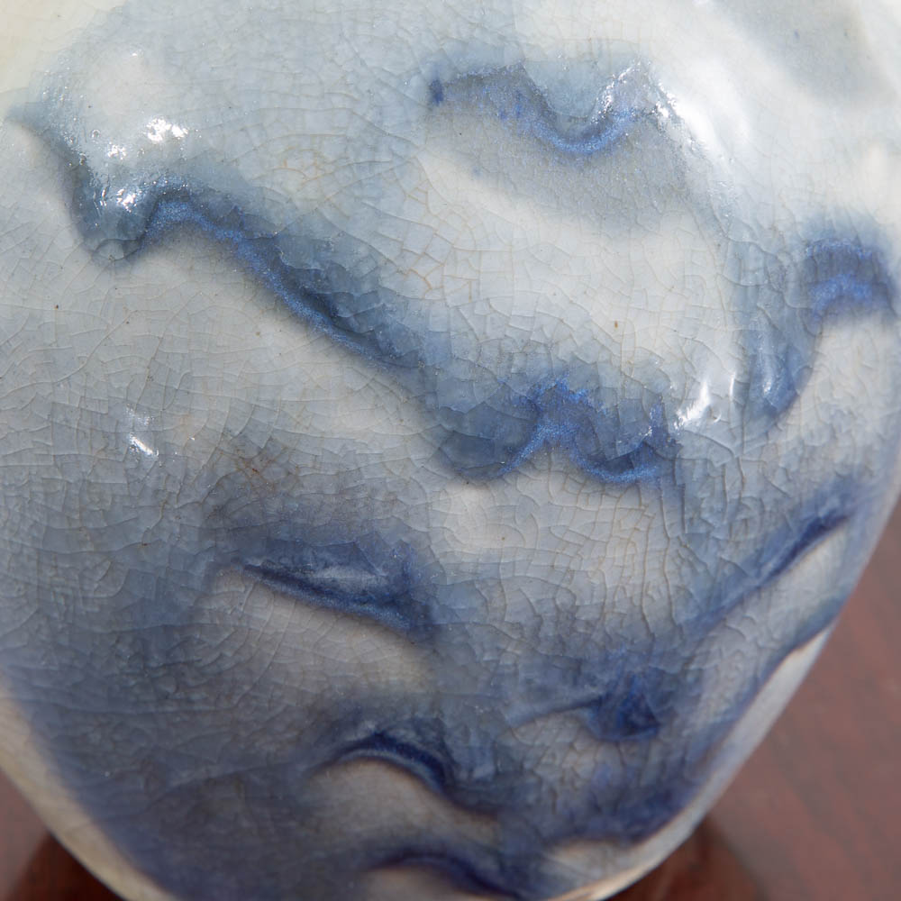 Mid Century Modern Lidded Vessel Studio Designed Rounded Vessel Blue Glazed Lid - Image 6