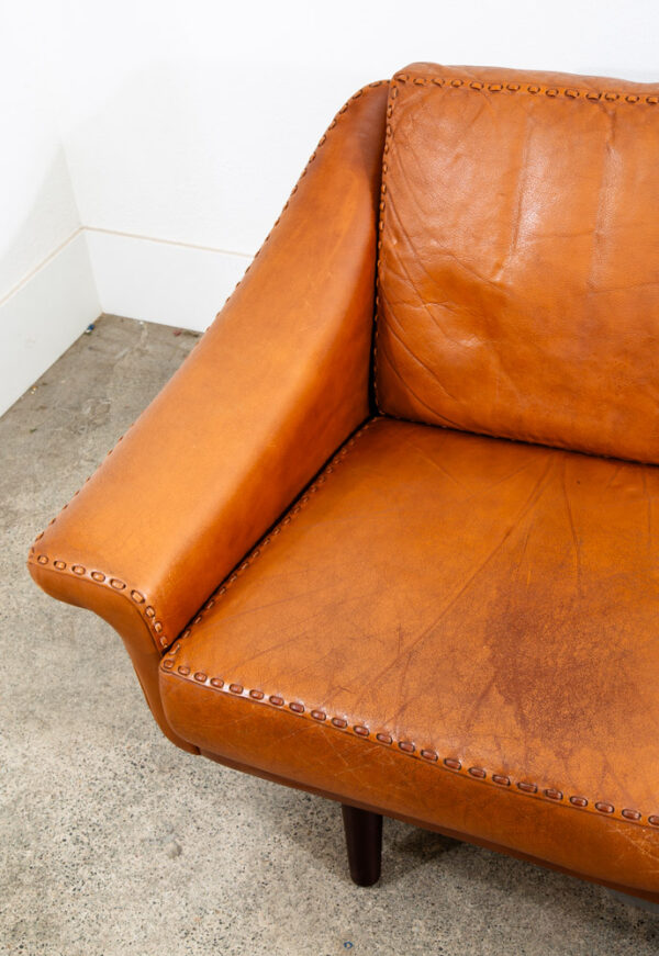 Mid Century Danish Modern Sofa Settee Aage Christiansen Cognac Leather Matador - Image 3