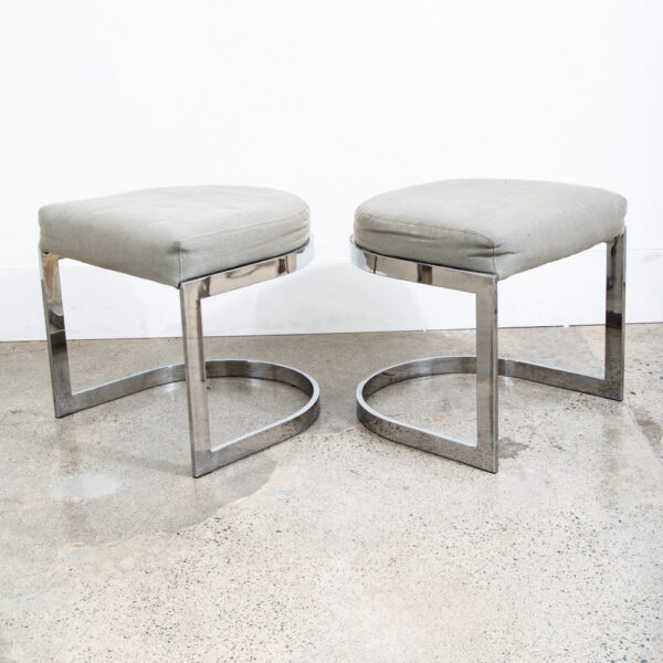 Mid Century Modern Stool Set Ottoman Stool Milo Baughman Chrome Pair Two Fabric