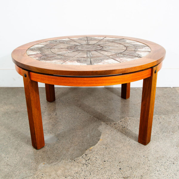 Mid Century Danish Modern Coffee Table Round Rosewood Tile Circular Signed Mcm - Image 4
