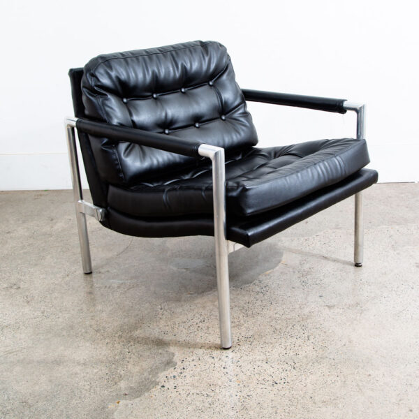 Mid Century Danish Modern Lounge Chairs Black Tufted Metal Frames Vintage Mcm - Image 6