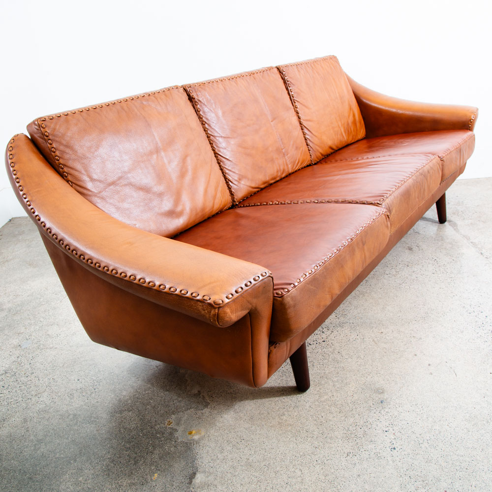 Mid Century Danish Modern Sofa Couch Aage Christiansen Cognac Leather Matador - Image 6