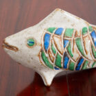 Mid Century Modern Studio Fired Ceramic Fish Green Blue Scales White Decoration - Image 4