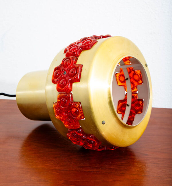 Mid Century Danish Modern Pendant Lamp Claus Bolby Brass Red Flowers Hanging - Image 7