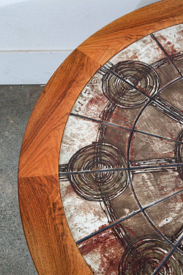 Mid Century Danish Modern Coffee Table Round Rosewood Tile Circular Signed Mcm - Image 11