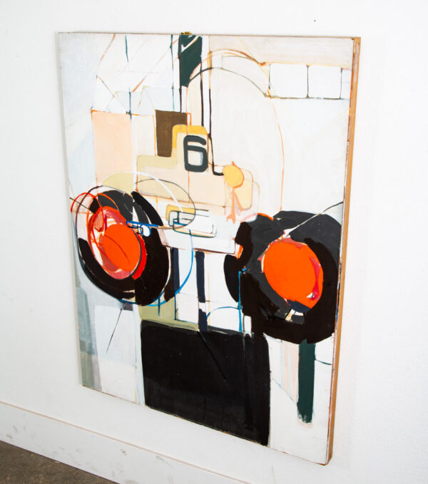 Mid Century Modern Original Painting Signed Railroad Lights White Black Abstract - Image 3