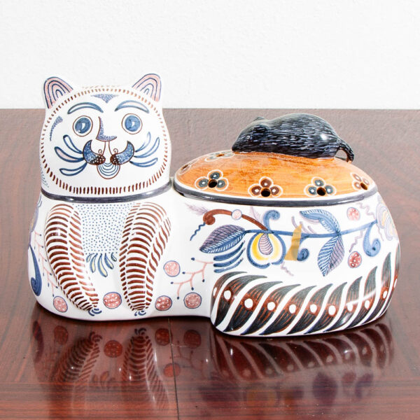 Mid Century Modern Cookie Porcelain Jar Art Pottery Cat Mouse Estrela Conimbriga