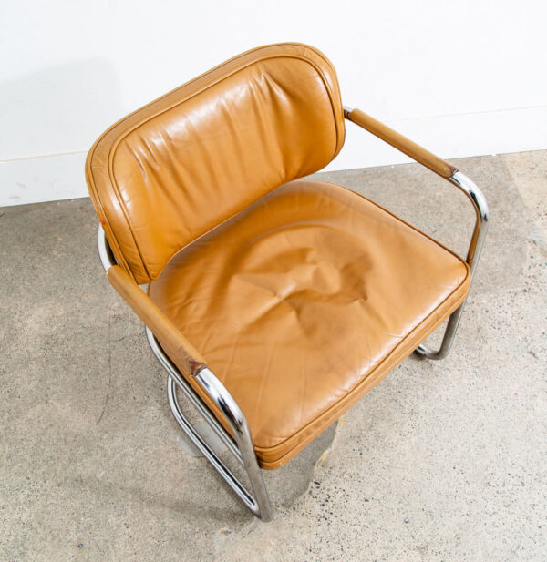 Mid Century Modern Lounge Chair Armchair Cognac Tan Caramel Leather Chrome - Image 5