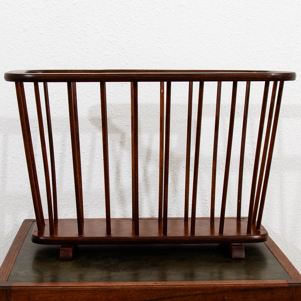 Mid Century Modern Vintage Magazine Rack Spindle Solid Walnut Wood Round Umanoff - Image 3