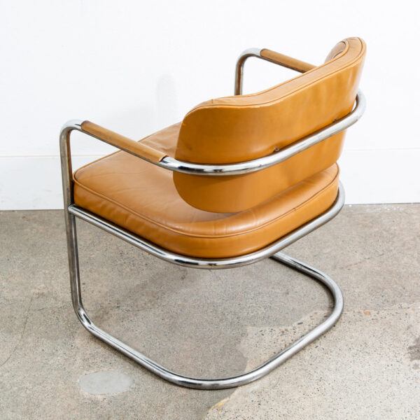 Mid Century Modern Lounge Chair Armchair Cognac Tan Caramel Leather Chrome - Image 7