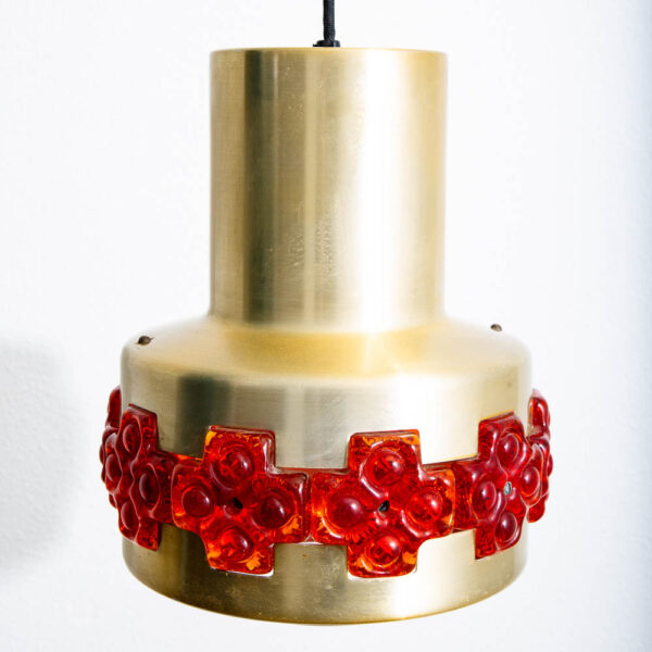 Mid Century Danish Modern Pendant Lamp Claus Bolby Brass Red Flowers Hanging - Image 2