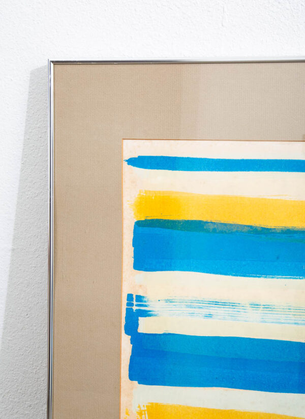 Mid Century Modern Art Print Serigraph Yellow Blue Abstract Signed Numbered 28x24 - Image 5