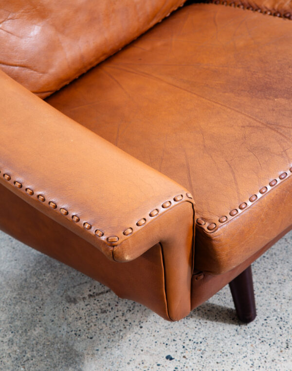 Mid Century Danish Modern Sofa Settee Aage Christiansen Cognac Leather Matador - Image 7
