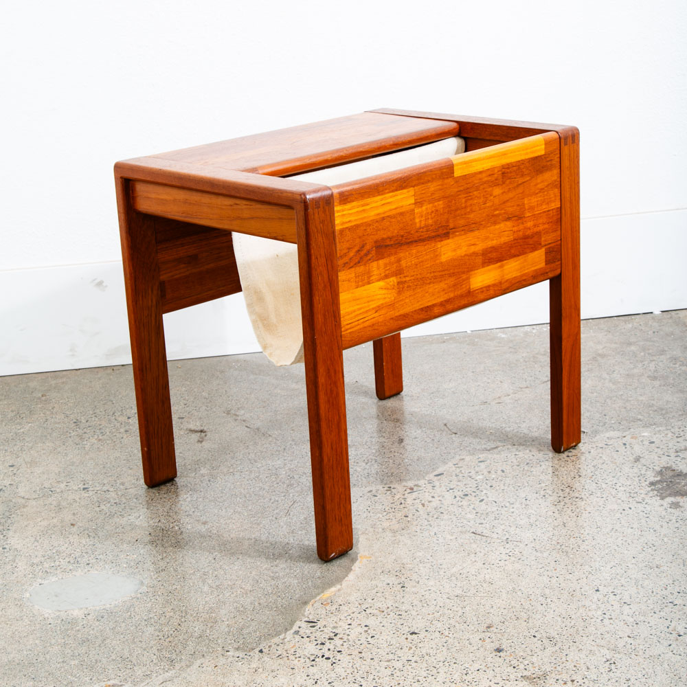 Mid Century Modern Magazine Rack Side Table Vintage Danish Canvas Sling Teak Mcm - Image 2