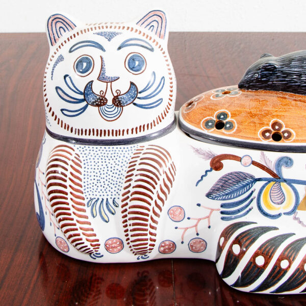 Mid Century Modern Cookie Porcelain Jar Art Pottery Cat Mouse Estrela Conimbriga - Image 9