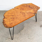 Mid Century Modern Coffee Table Live Edge Hairpin Wrought Iron Legs Burl Wood