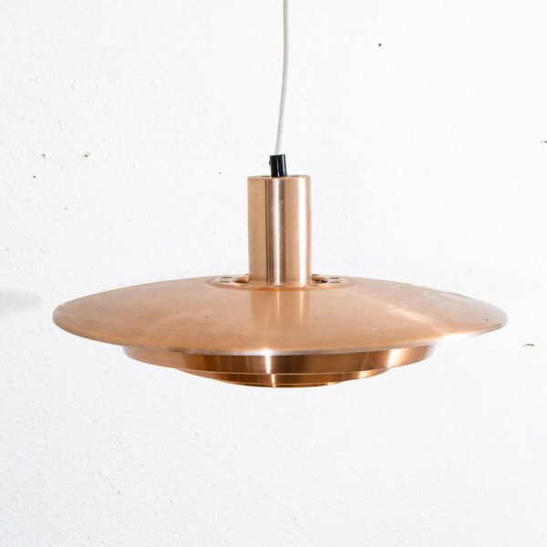 Mid Century Danish Modern Saucer Pendant Lamp Copper Finish Single Ceiling Light - Image 5
