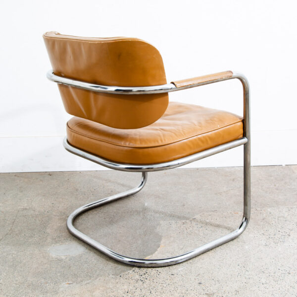 Mid Century Modern Lounge Chair Armchair Cognac Tan Caramel Leather Chrome - Image 3