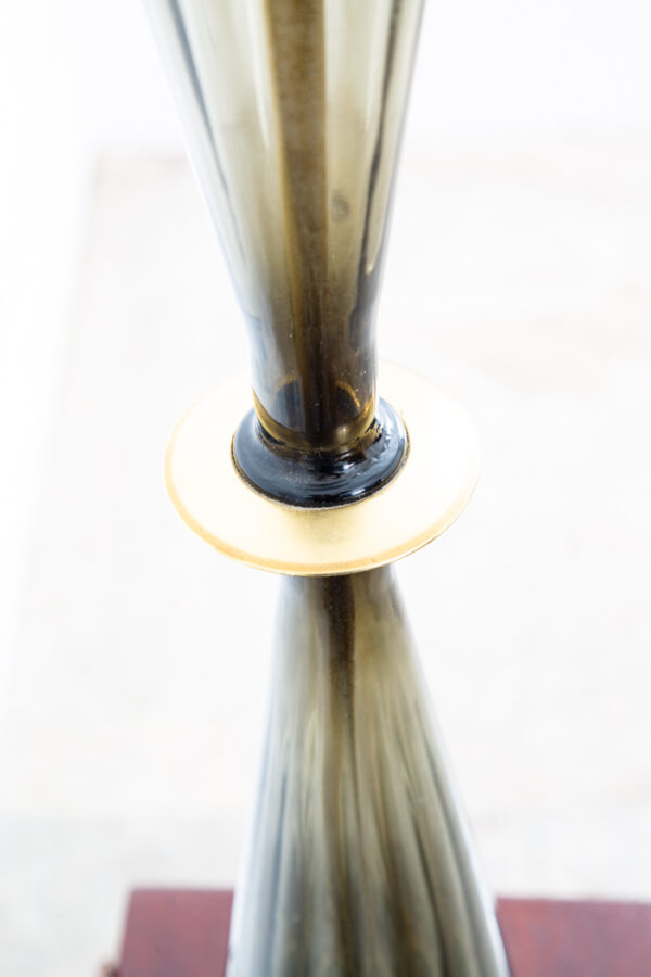 Mid Century Modern Table Lamp Glass Brass Vintage Lighting Light Gold Round Mcm - Image 5