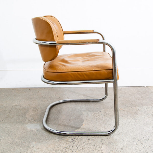 Mid Century Modern Lounge Chair Armchair Cognac Tan Caramel Leather Chrome - Image 4