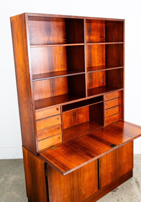 Mid Century Danish Modern Bookshelf Cabinet Rosewood Drawers Omann Jun Drop Leaf - Image 8