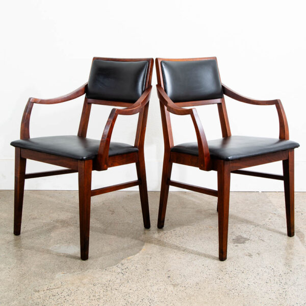 Mid Century Modern Dining Chairs Pair Solid Walnut Armchairs Captain Black Mcm - Image 4