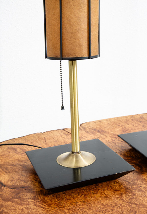 Mid Century Modern Lamp Set Table Light lighting Black Brass Pair Set Round Gold - Image 10