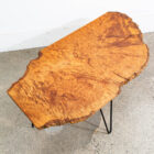Mid Century Modern Coffee Table Live Edge Hairpin Wrought Iron Legs Burl Wood - Image 9