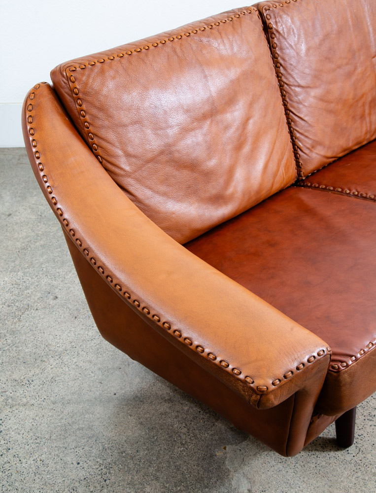Mid Century Danish Modern Sofa Couch Aage Christiansen Cognac Leather Matador - Image 12