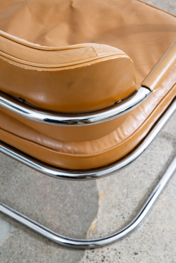 Mid Century Modern Lounge Chair Armchair Cognac Tan Caramel Leather Chrome - Image 8